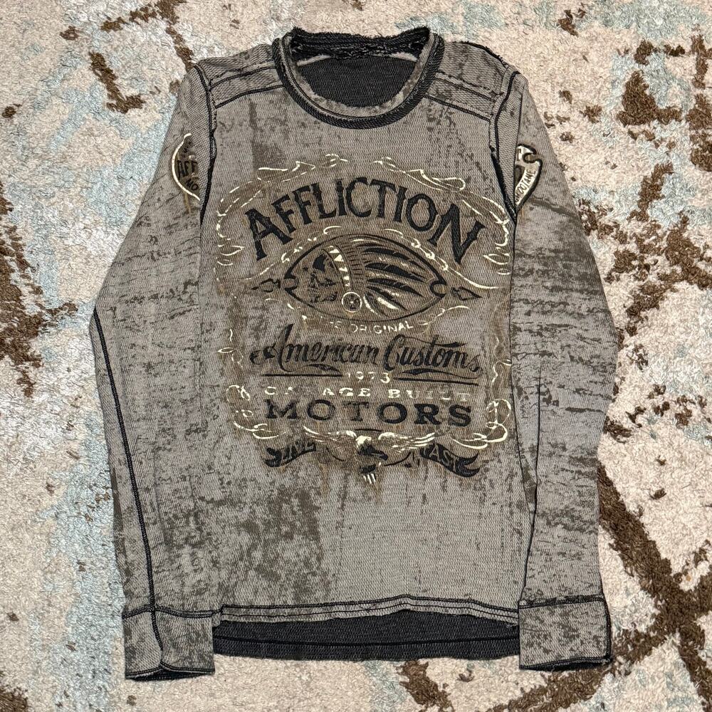 Affliction American Custom Motors Reversible Thermal Shirt Size Large Y2K